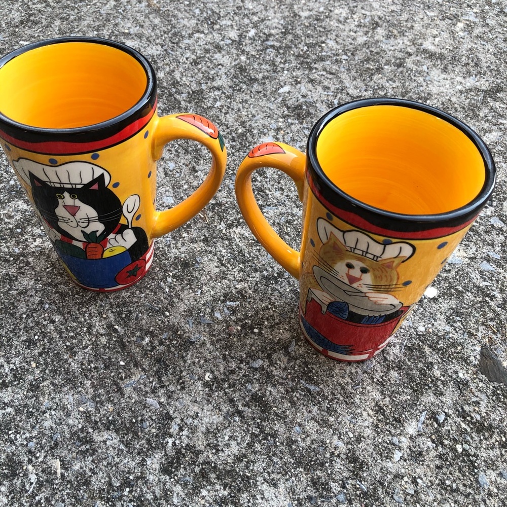 Candace Reiter “Catzilla” coffee mugs hand paint 12 oz